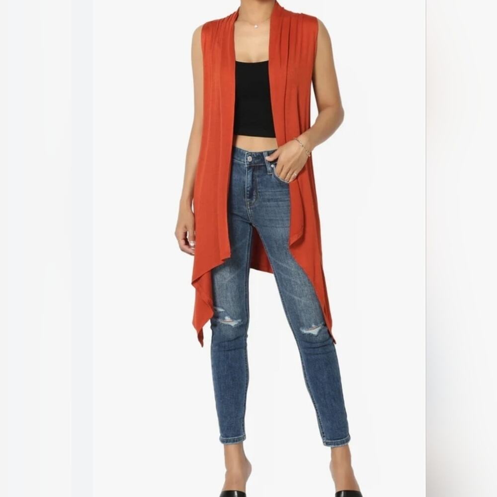 Annabelle Rust Stretch Waterfall Vest M Boho Western Fall #8